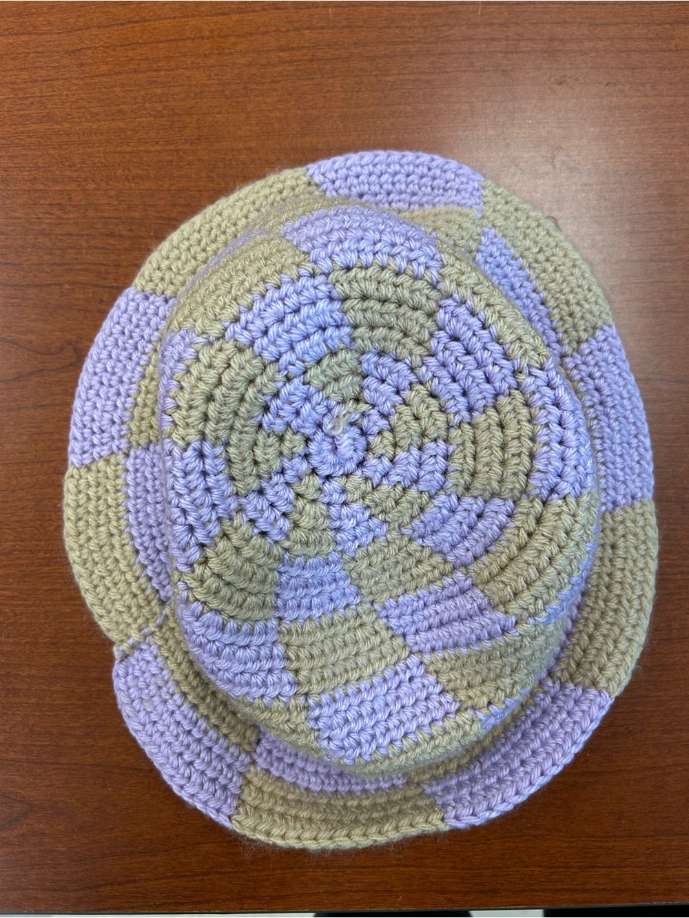 Handmade Crocheted Bucket Hat in Lavender and Olive